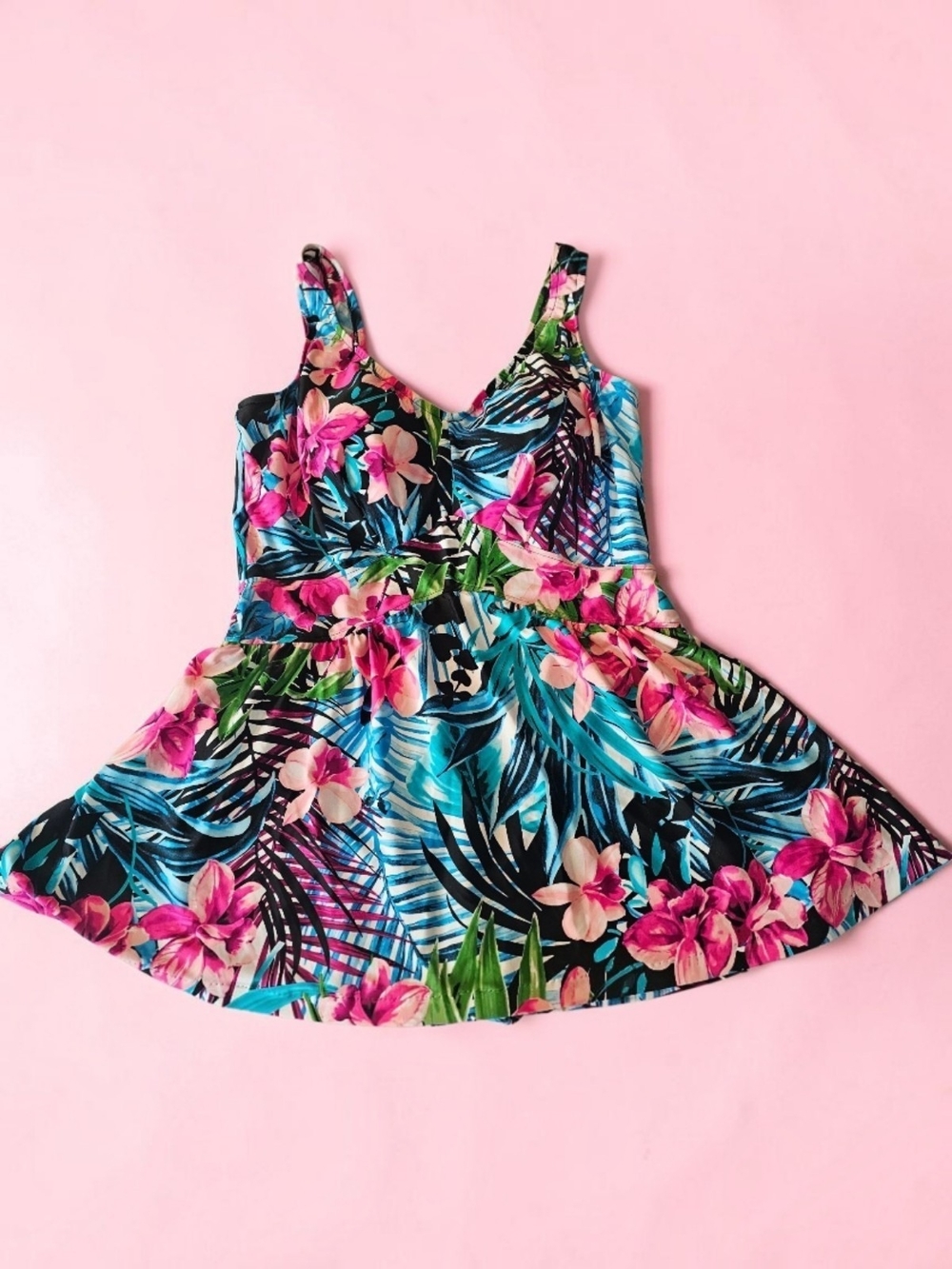 Le Cove Plus Size 18W Tropical Floral One-Piece Swim Dress V-Neck Coquette Chic - Picture 2 of 9